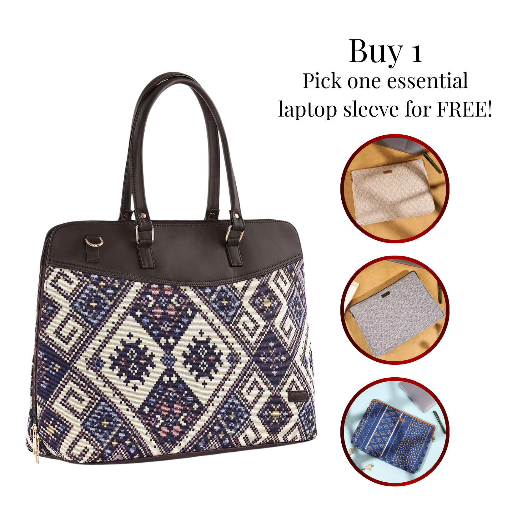 Women Classic Jacquard Laptop Tote Bag for Work & Office - Geometric Galaxy