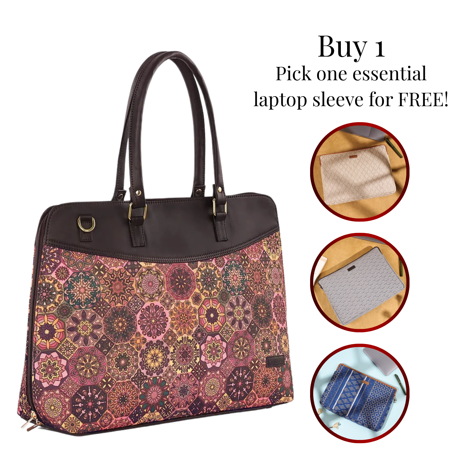 Women Classic Laptop Tote Bag with Vegan Leather Details for Work & Office - Plum Matrix