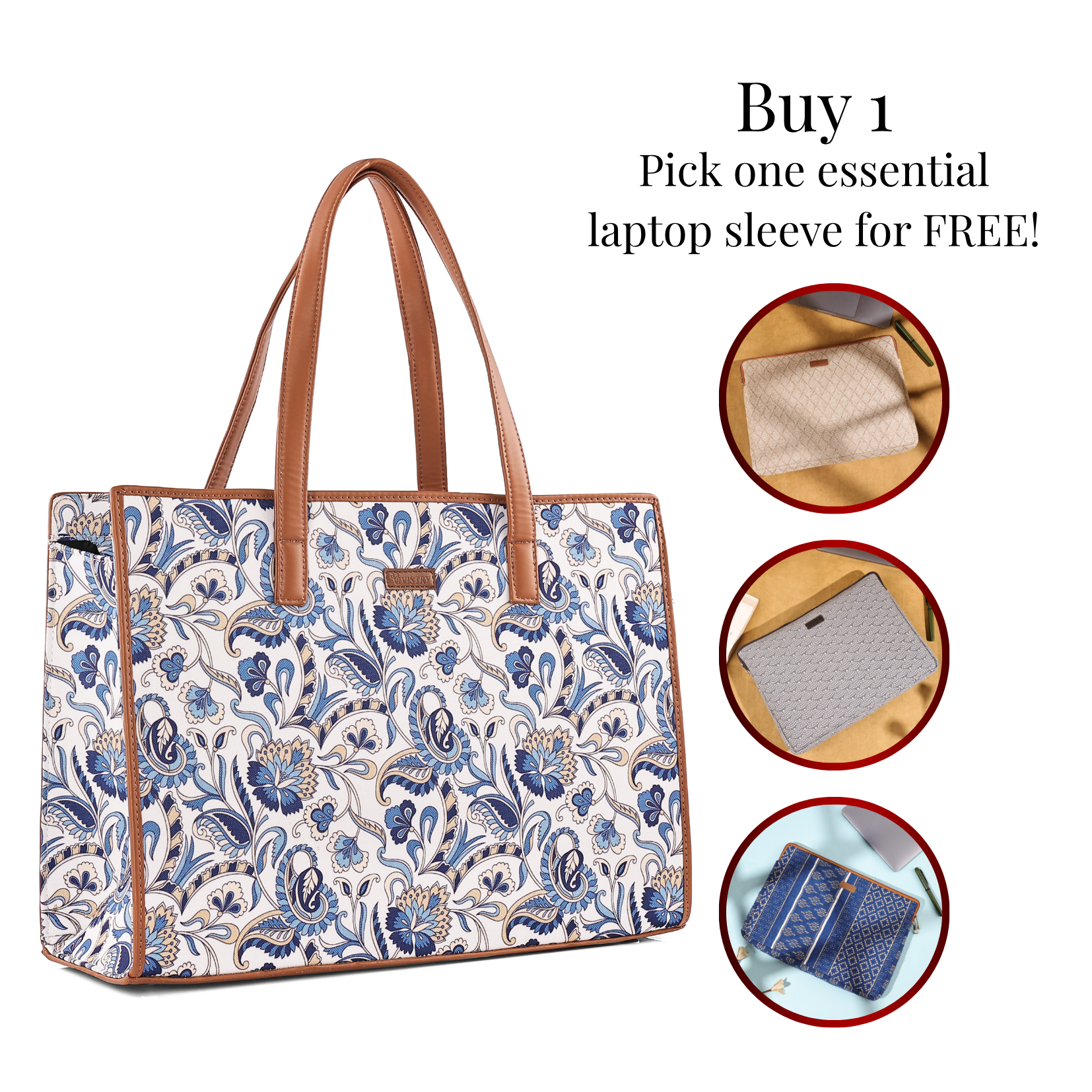 Women Handcrafted Laptop Tote Bag for Work & Office - Blue Vista
