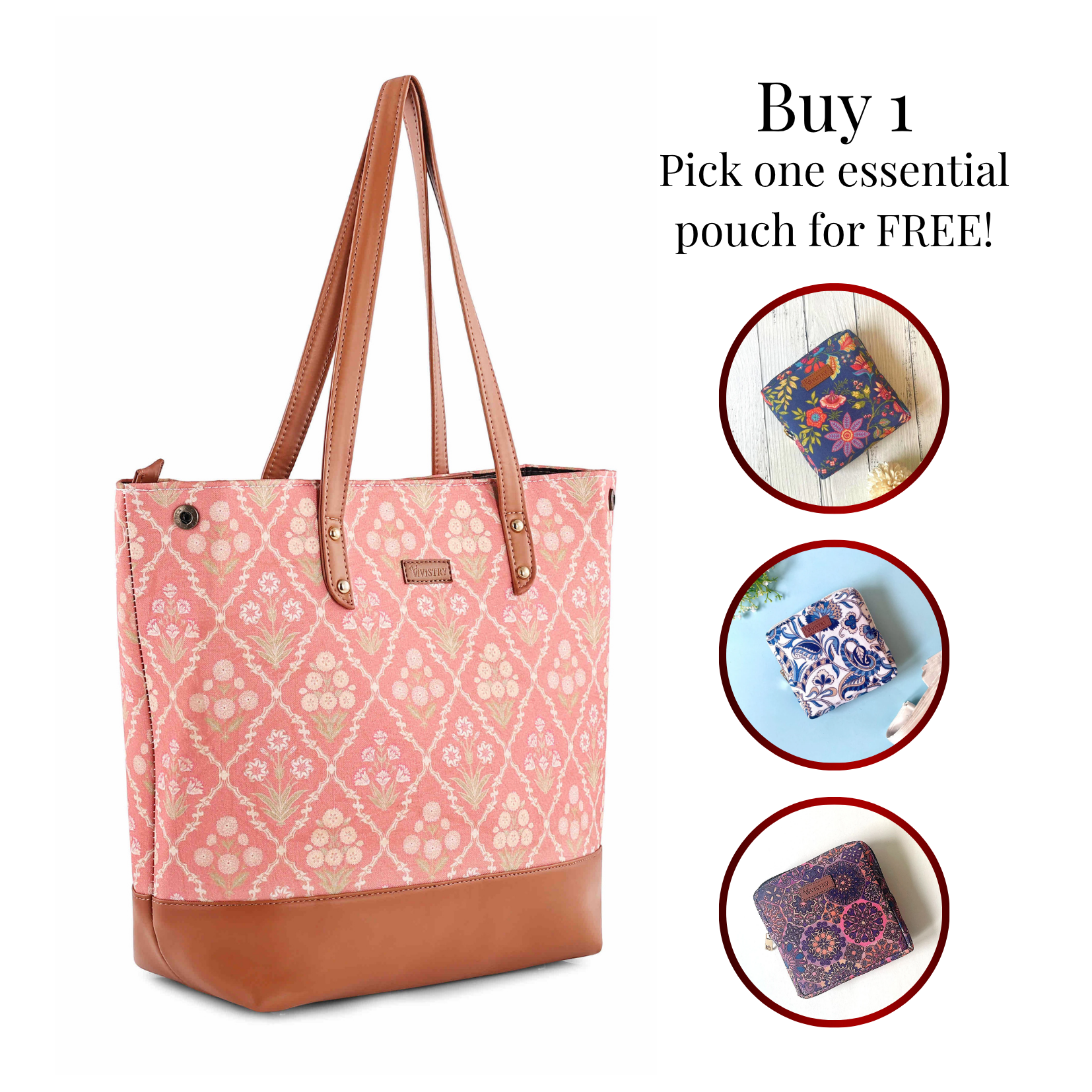 Women Handmade City Tote Bag for Work & Everyday Use - Blush Trellis