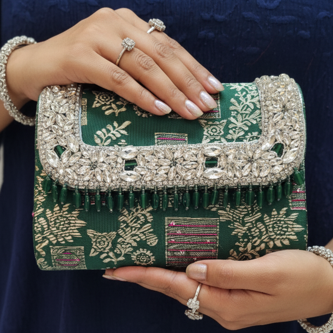 Noor Clutch Bag - Emerald Bloom