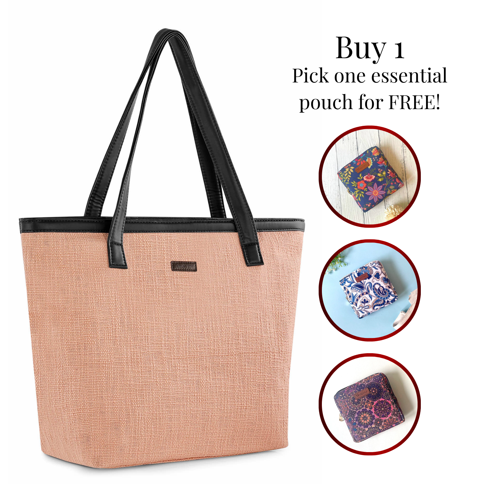 Women Handmade Jacquard All Purpose Tote Bag for Daily Carry - Coral Blush