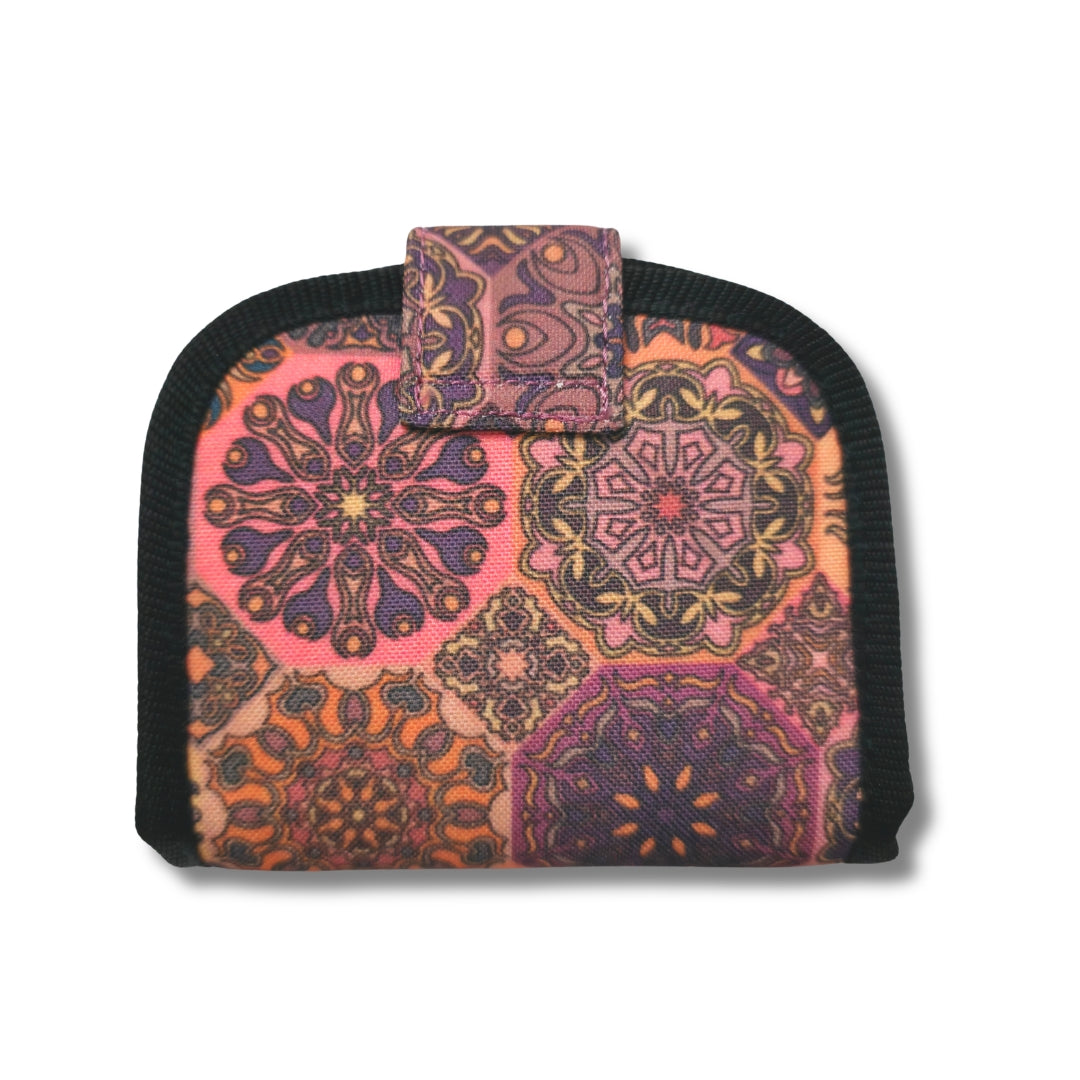 Women Handmade Canvas Compact Foldable Wallet - Plum Matrix