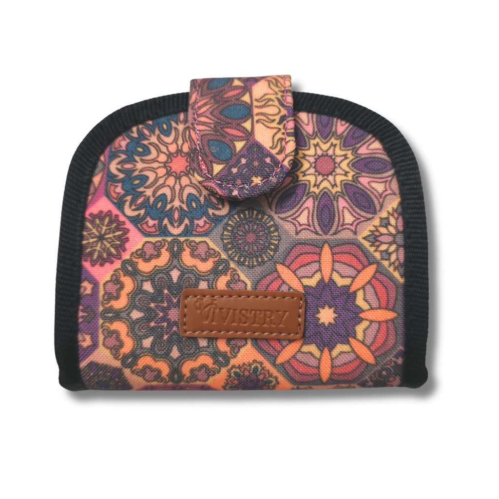 Women Handmade Canvas Compact Foldable Wallet - Plum Matrix