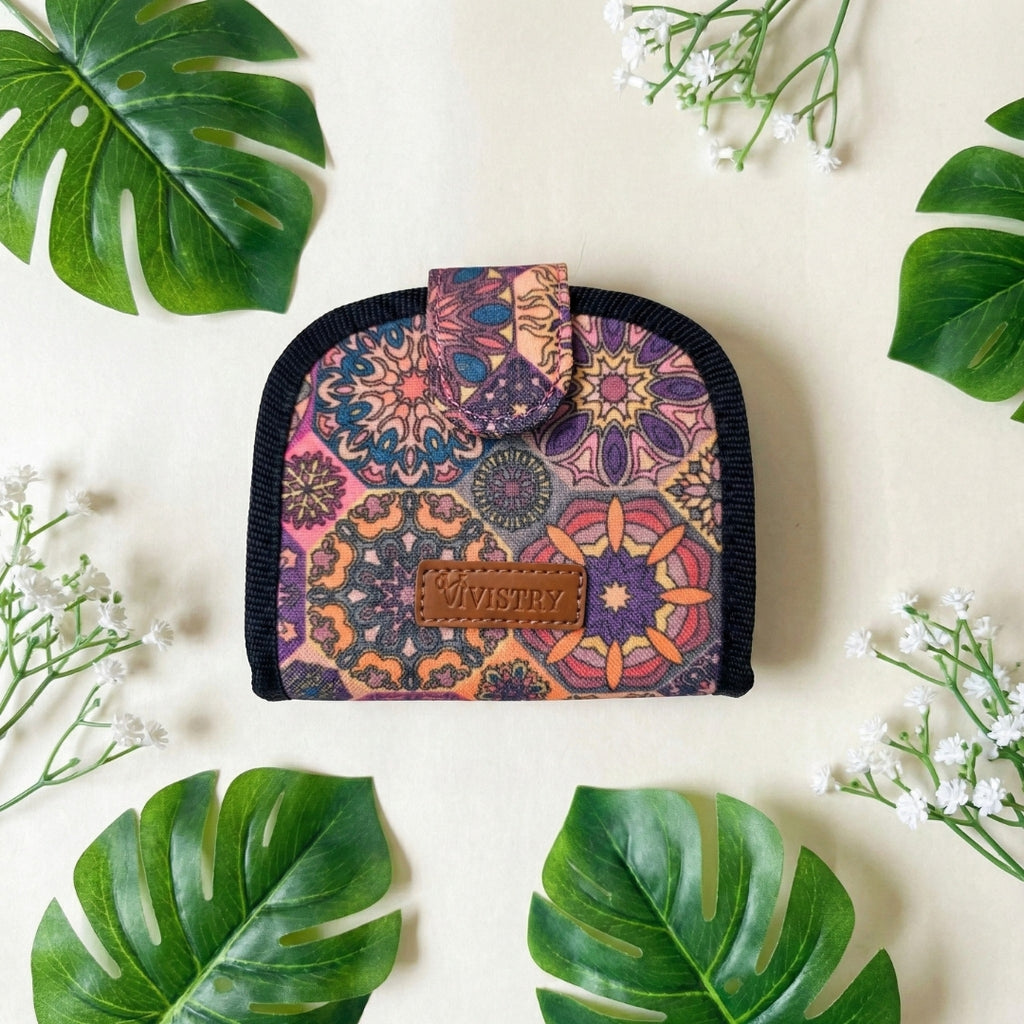 Women Handmade Canvas Compact Foldable Wallet - Plum Matrix