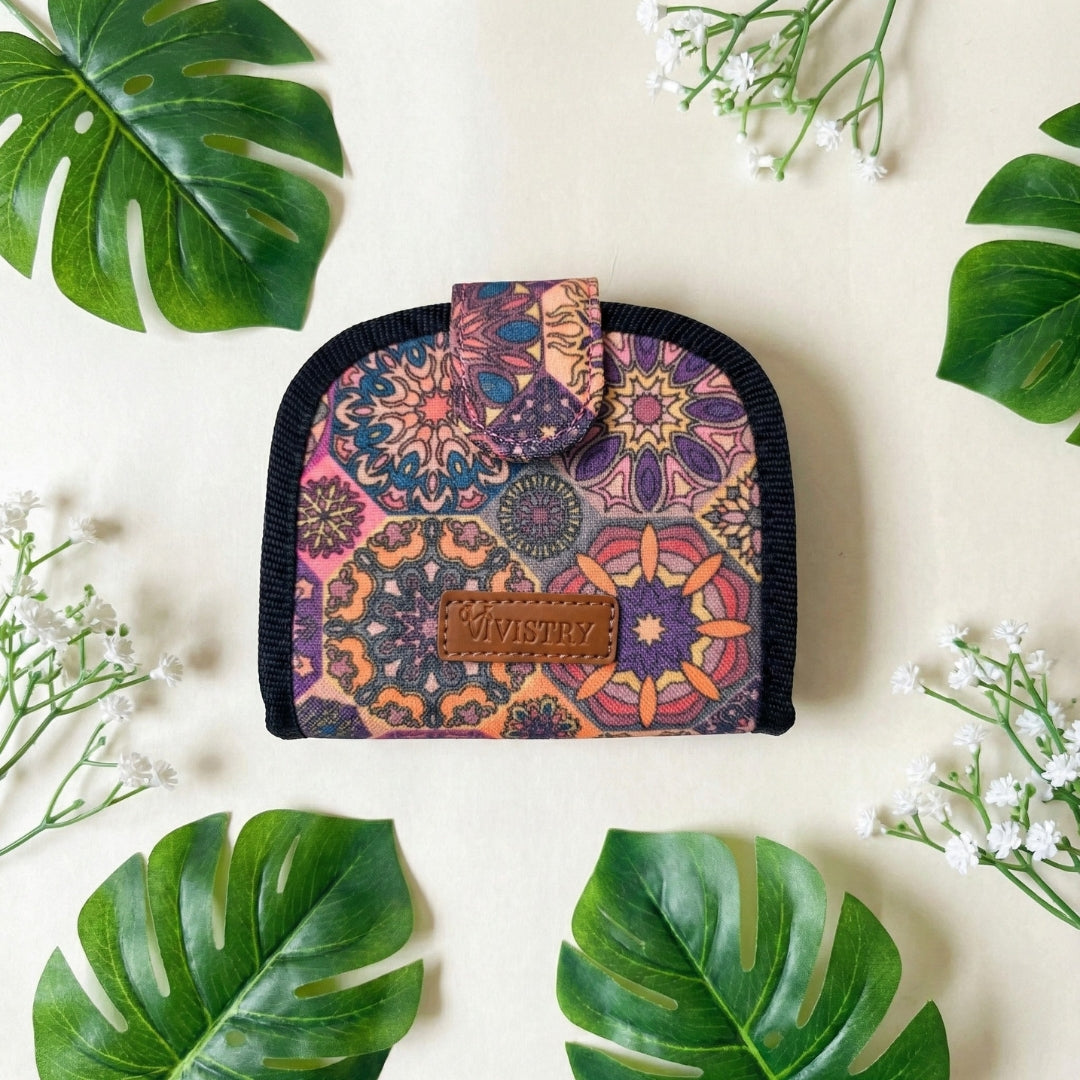 Women Handmade Canvas Compact Foldable Wallet - Plum Matrix