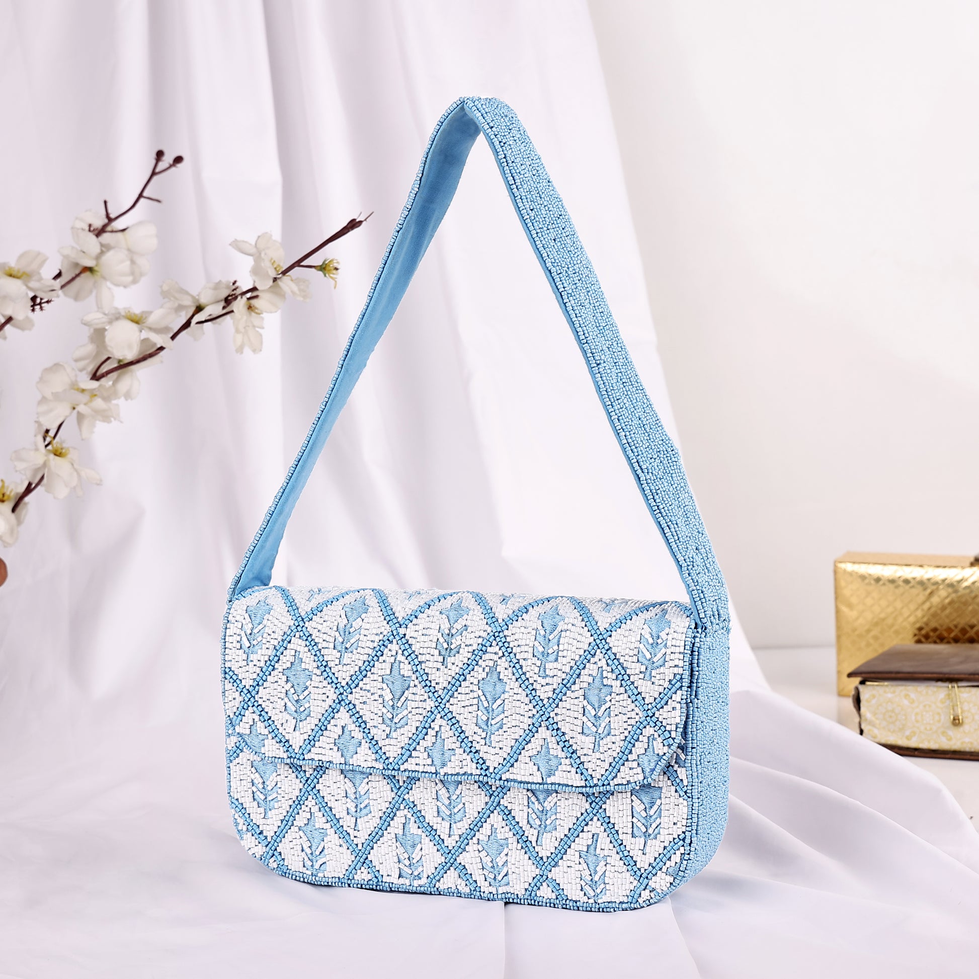 Blue Mirage Beaded Shoulder Bag