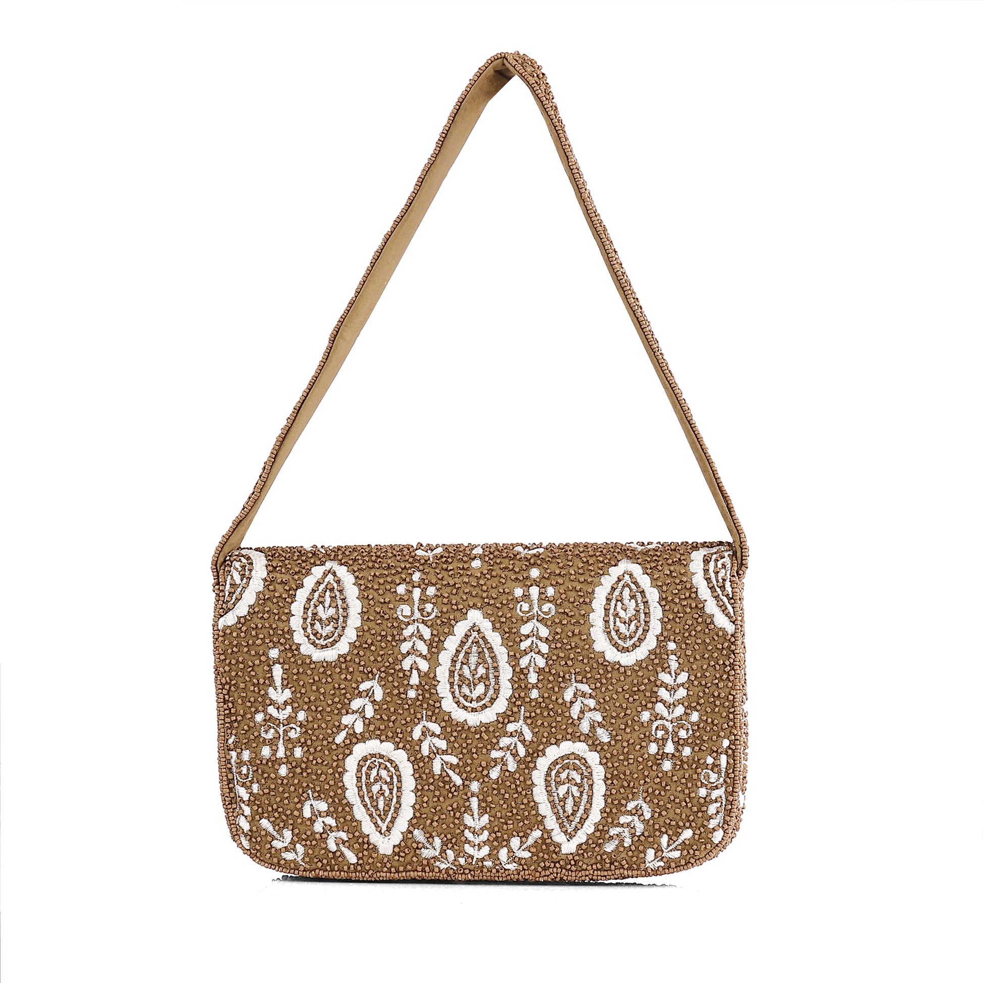 Caramel Paisley Beaded Shoulder Bag