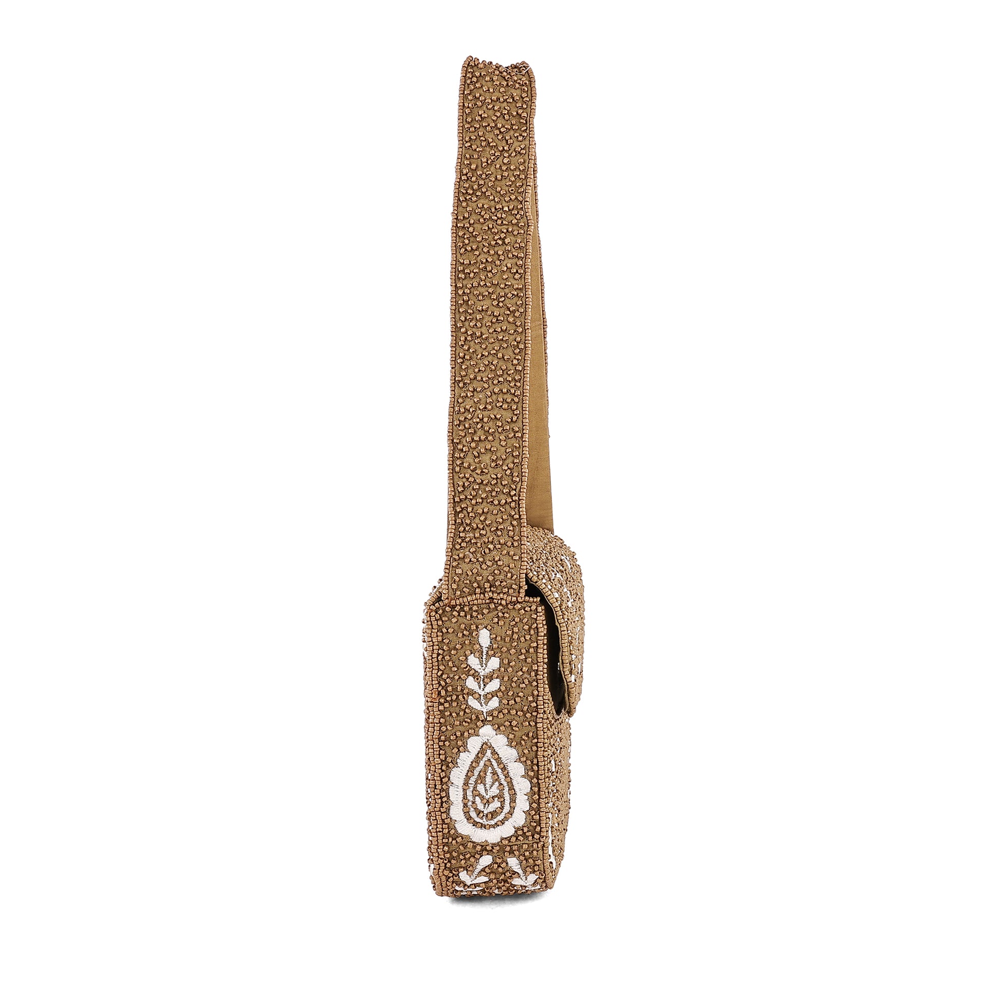 Caramel Paisley Beaded Shoulder Bag