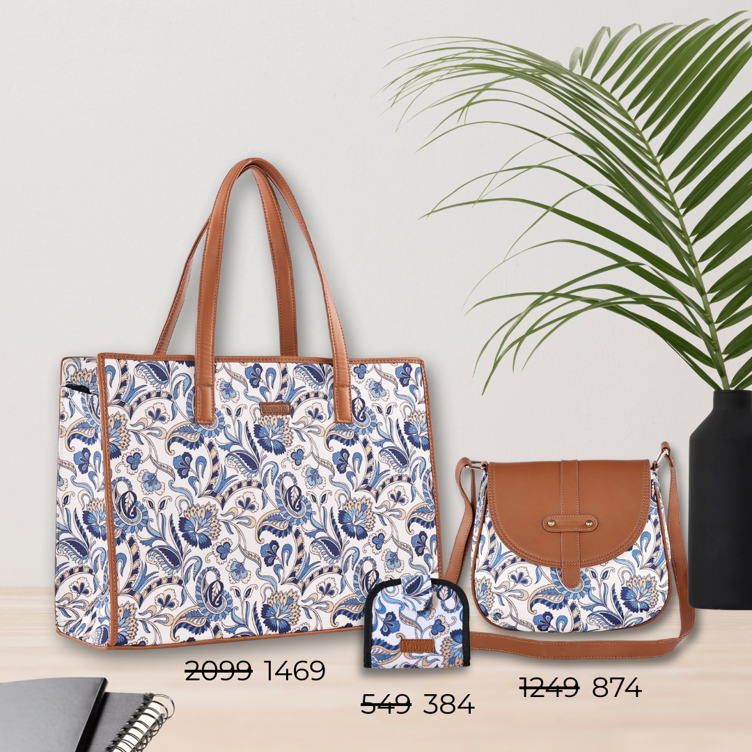 Combo: Blue Vista Signature Work Tote + Saddle Sling + Bitsy Pouch