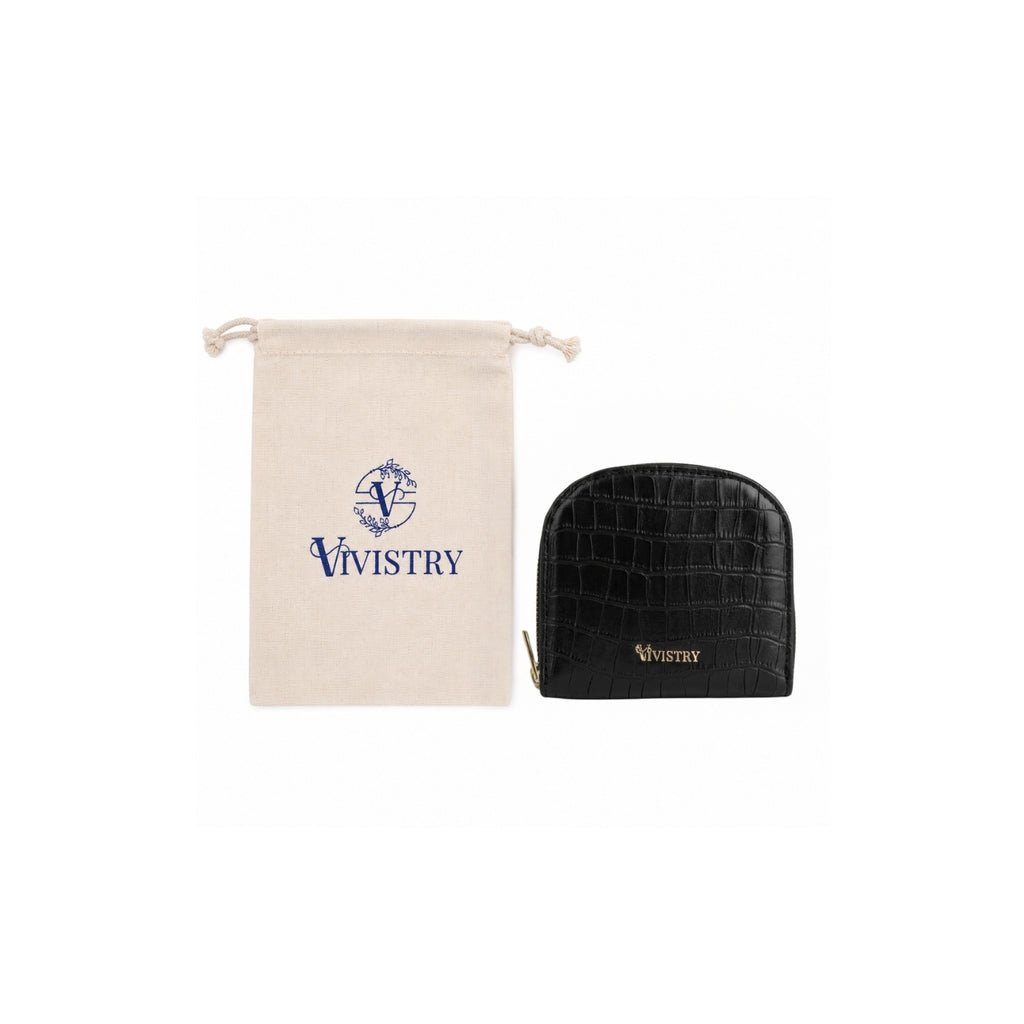 Compact Croco Zip Around Wallet – Noir