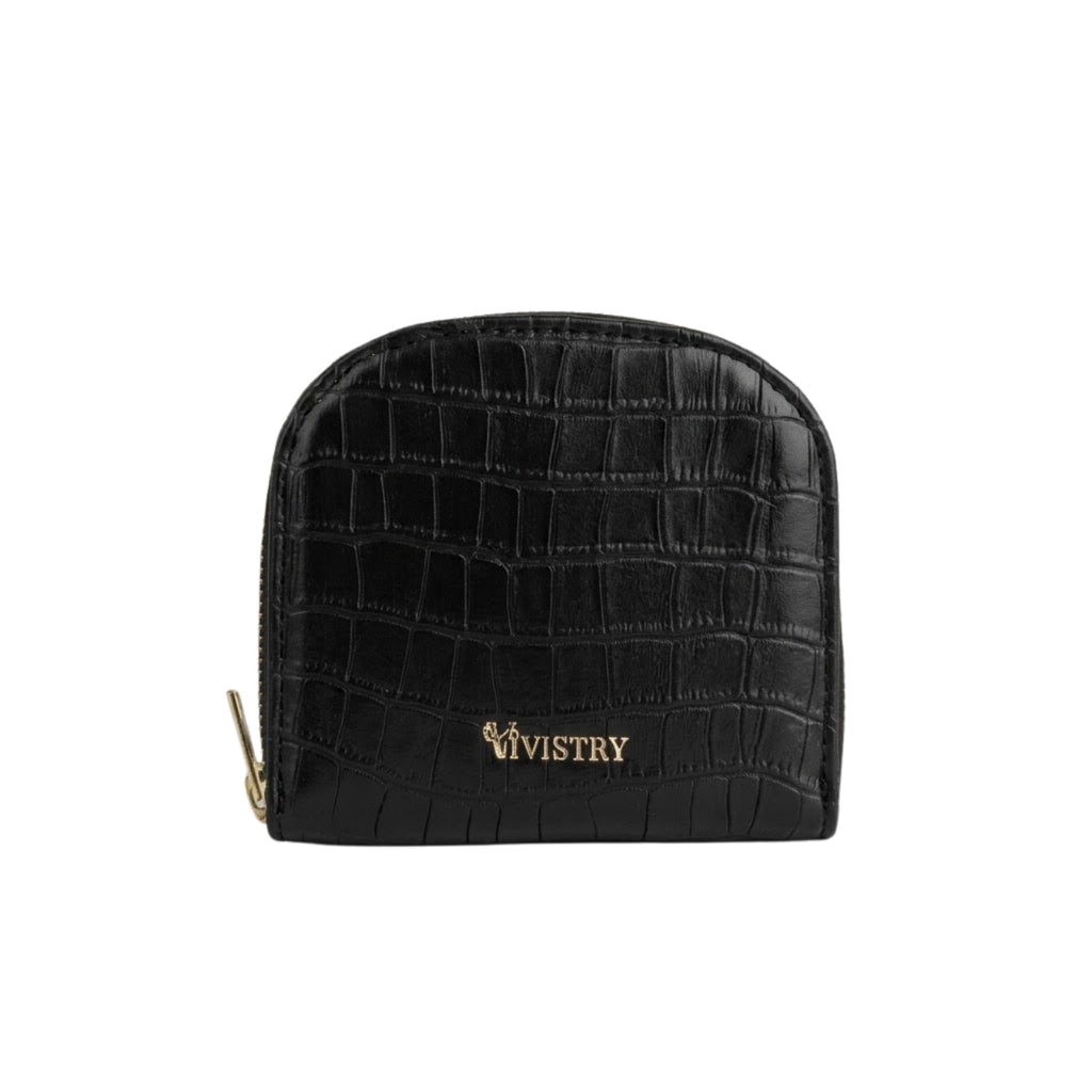 Compact Croco Zip Around Wallet – Noir