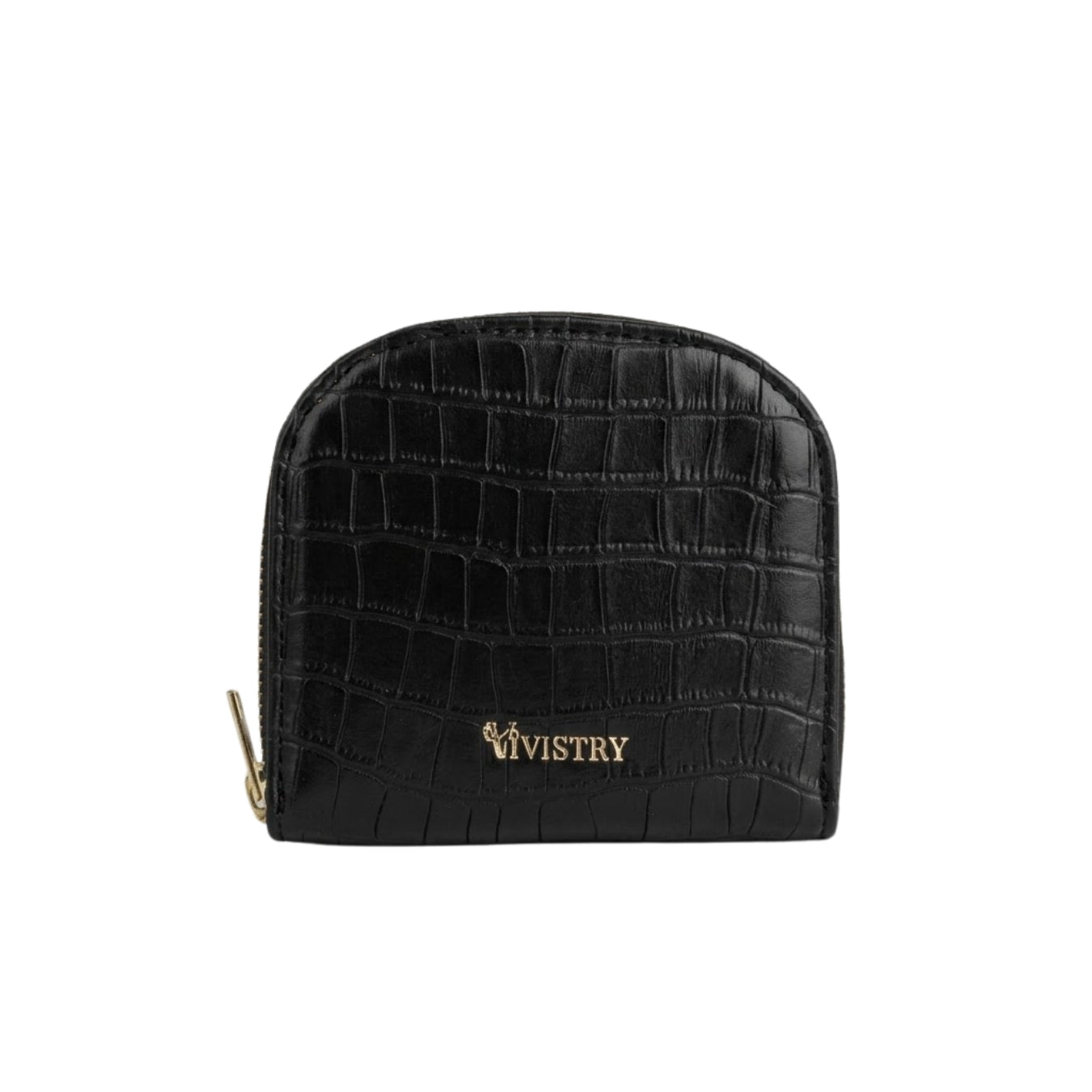 Compact Croco Zip Around Wallet – Noir