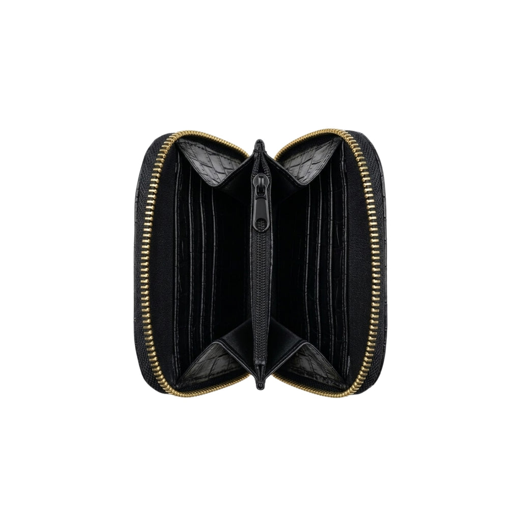 Compact Croco Zip Around Wallet – Noir