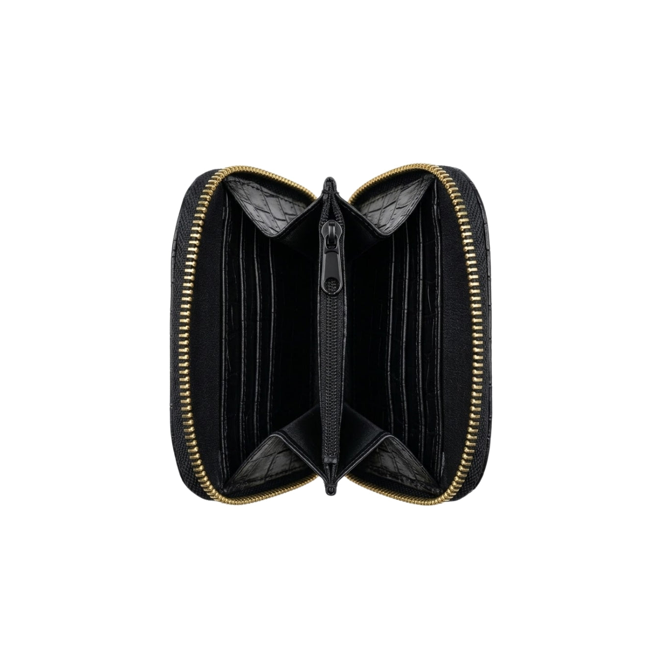 Compact Croco Zip Around Wallet – Noir