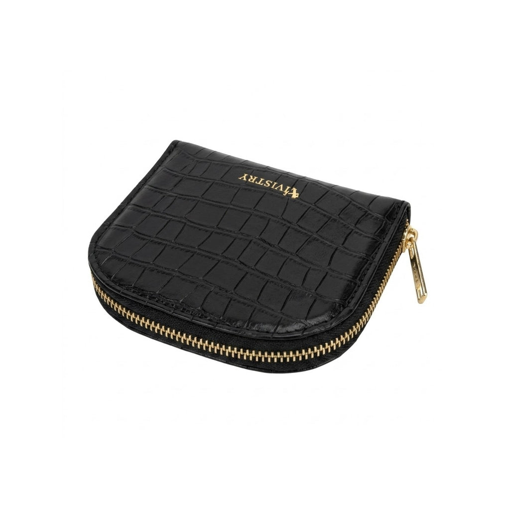 Compact Croco Zip Around Wallet – Noir