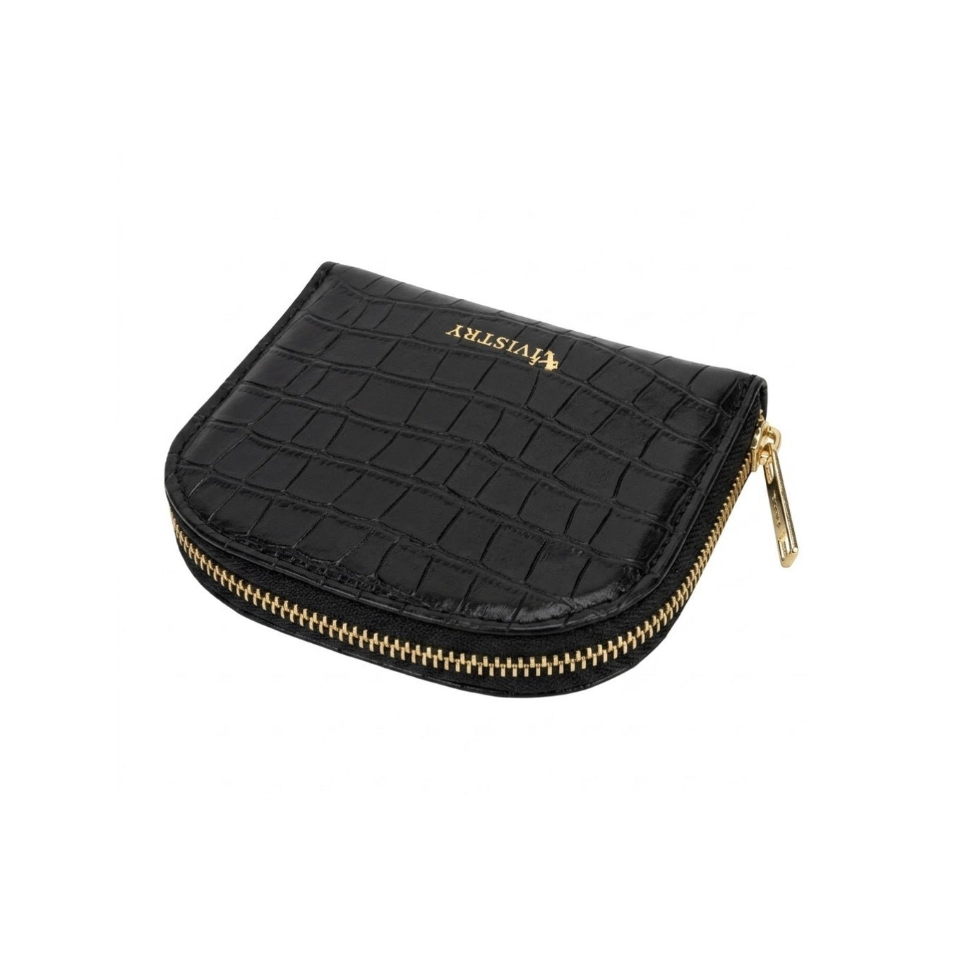 Compact Croco Zip Around Wallet – Noir