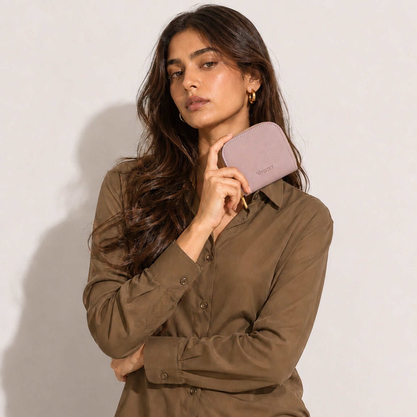 Compact Textured Zip Around Wallet - Blush