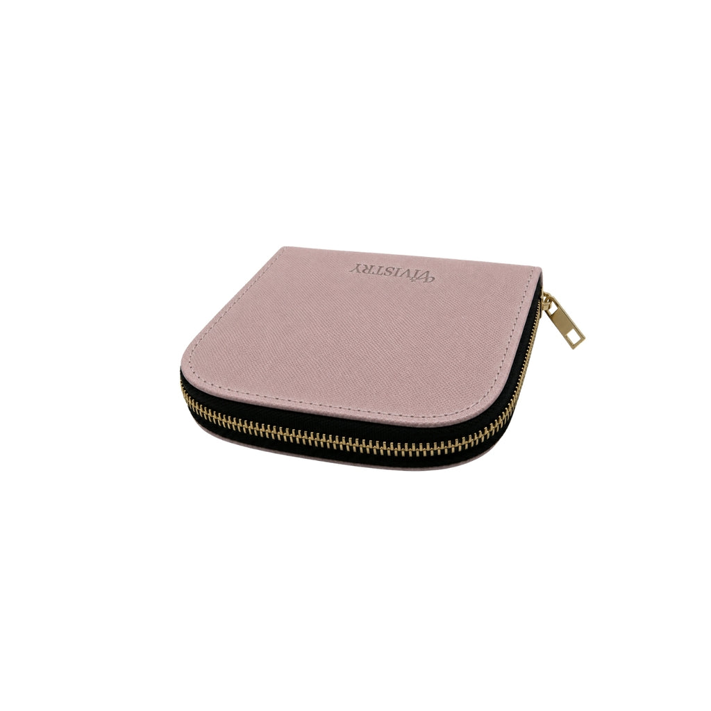 Compact Textured Zip Around Wallet - Blush