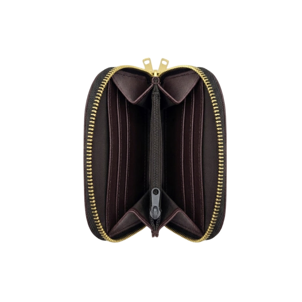 Compact Textured Zip Around Wallet - Espresso