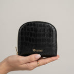 Compact Croco Zip Around Wallet – Noir