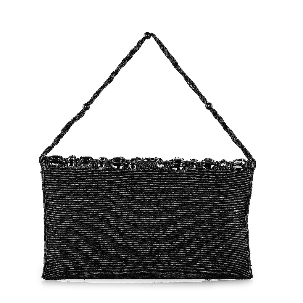 Ebony Arc Crystal Beaded Clutch Bag