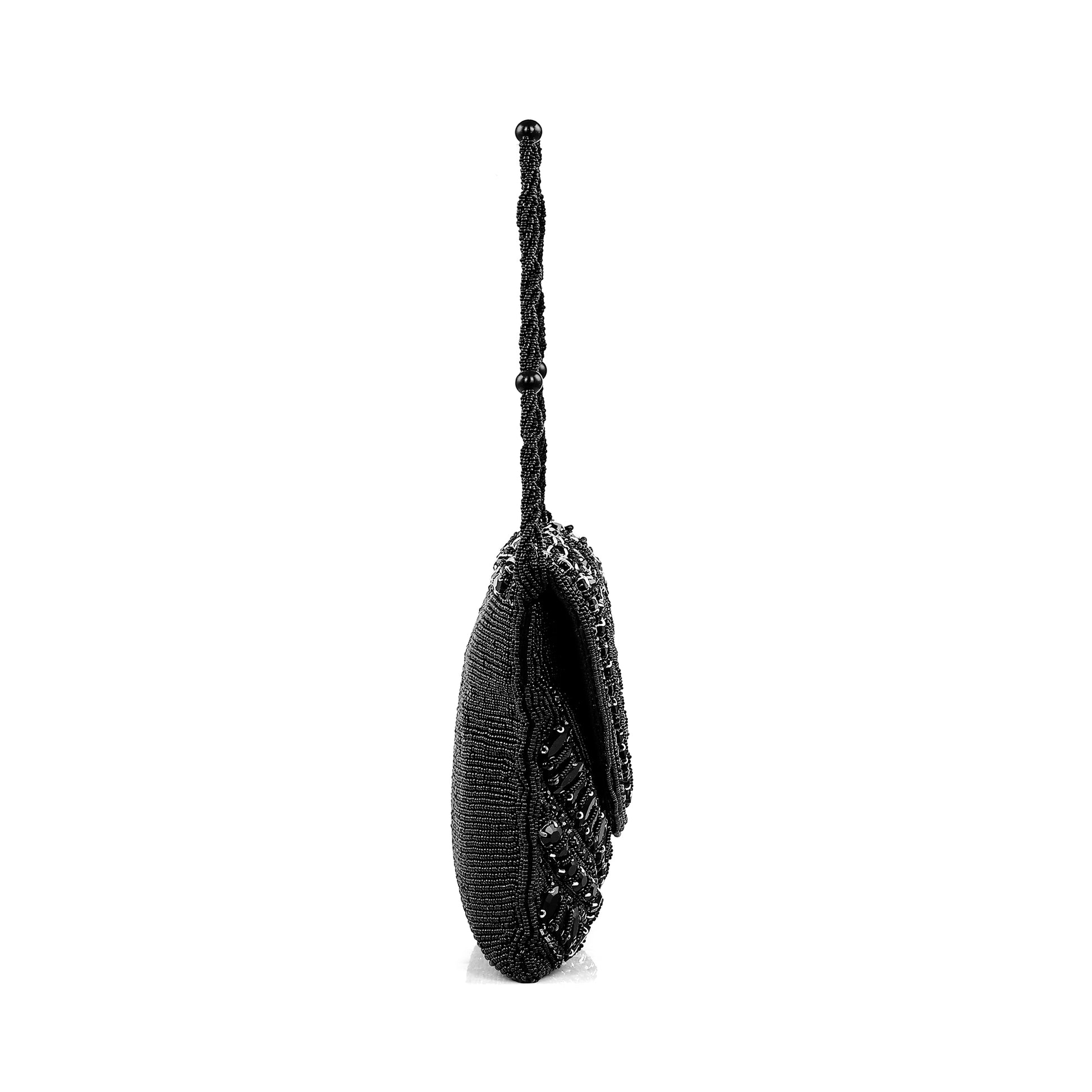 Ebony Arc Crystal Beaded Clutch Bag