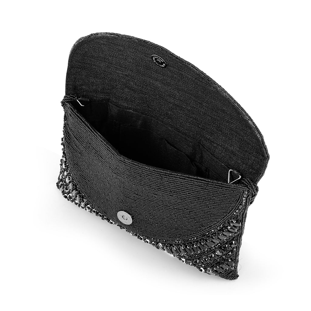 Ebony Arc Crystal Beaded Clutch Bag