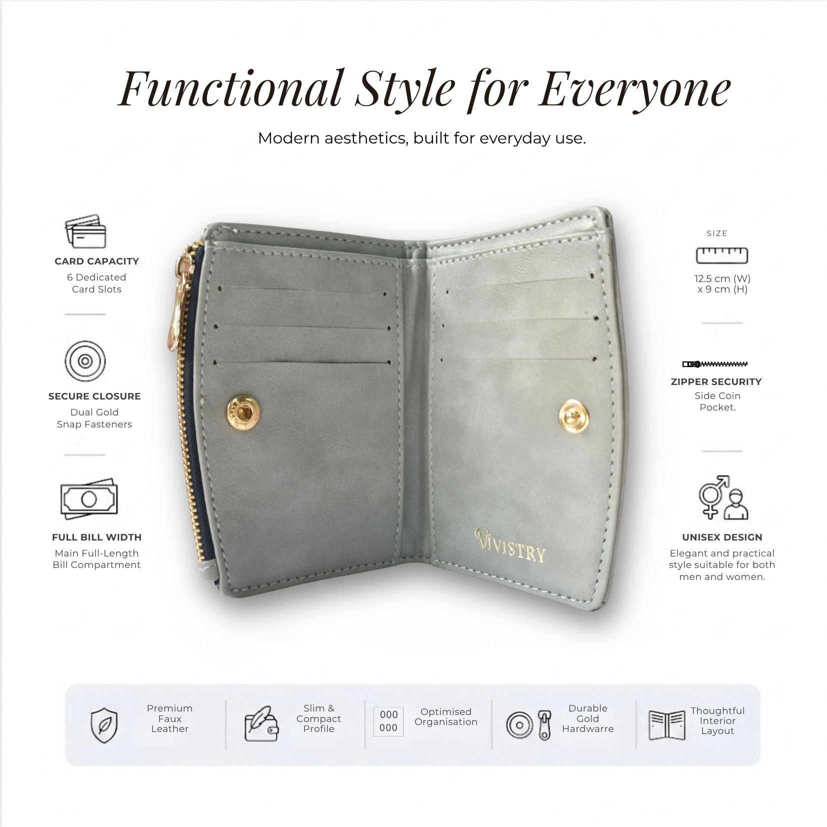 Compact Bi-Fold Wallet – Ash Grey