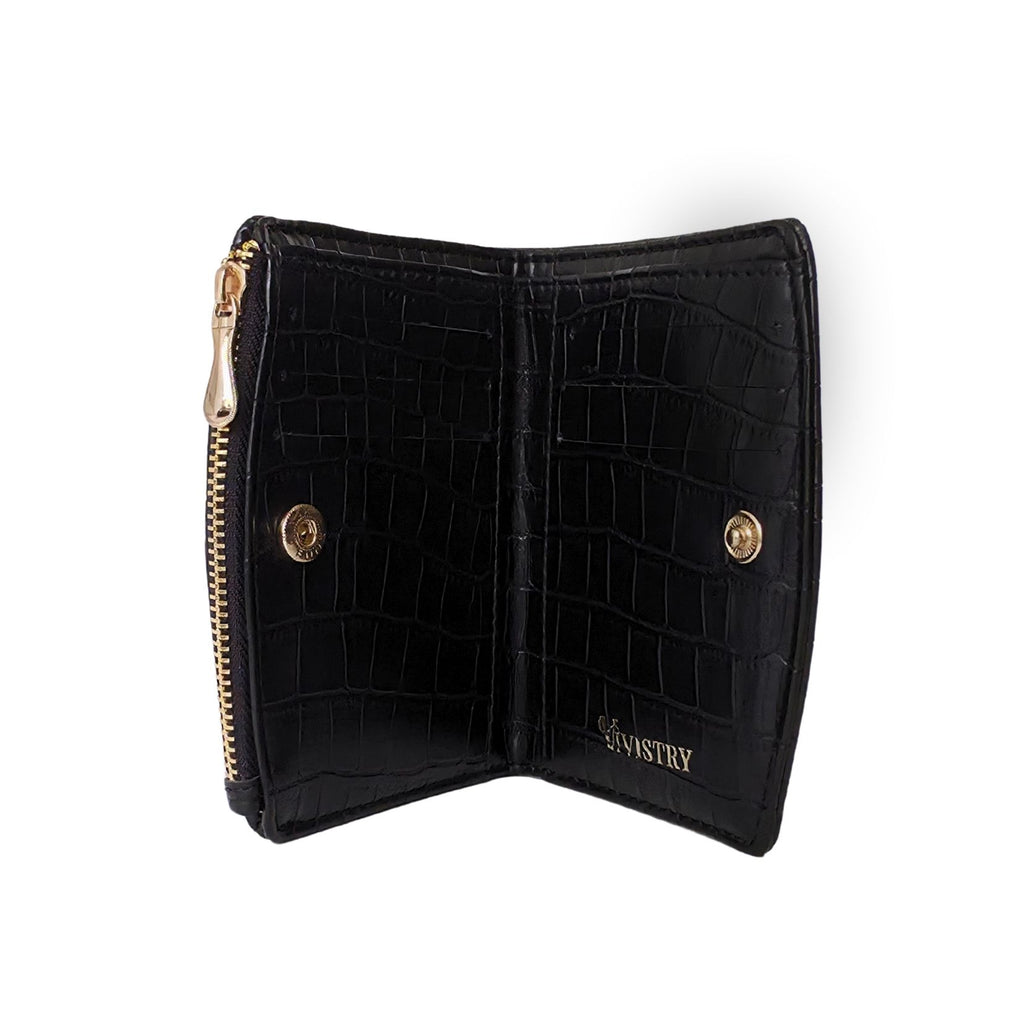 Compact Bi-Fold Wallet – Croco Black
