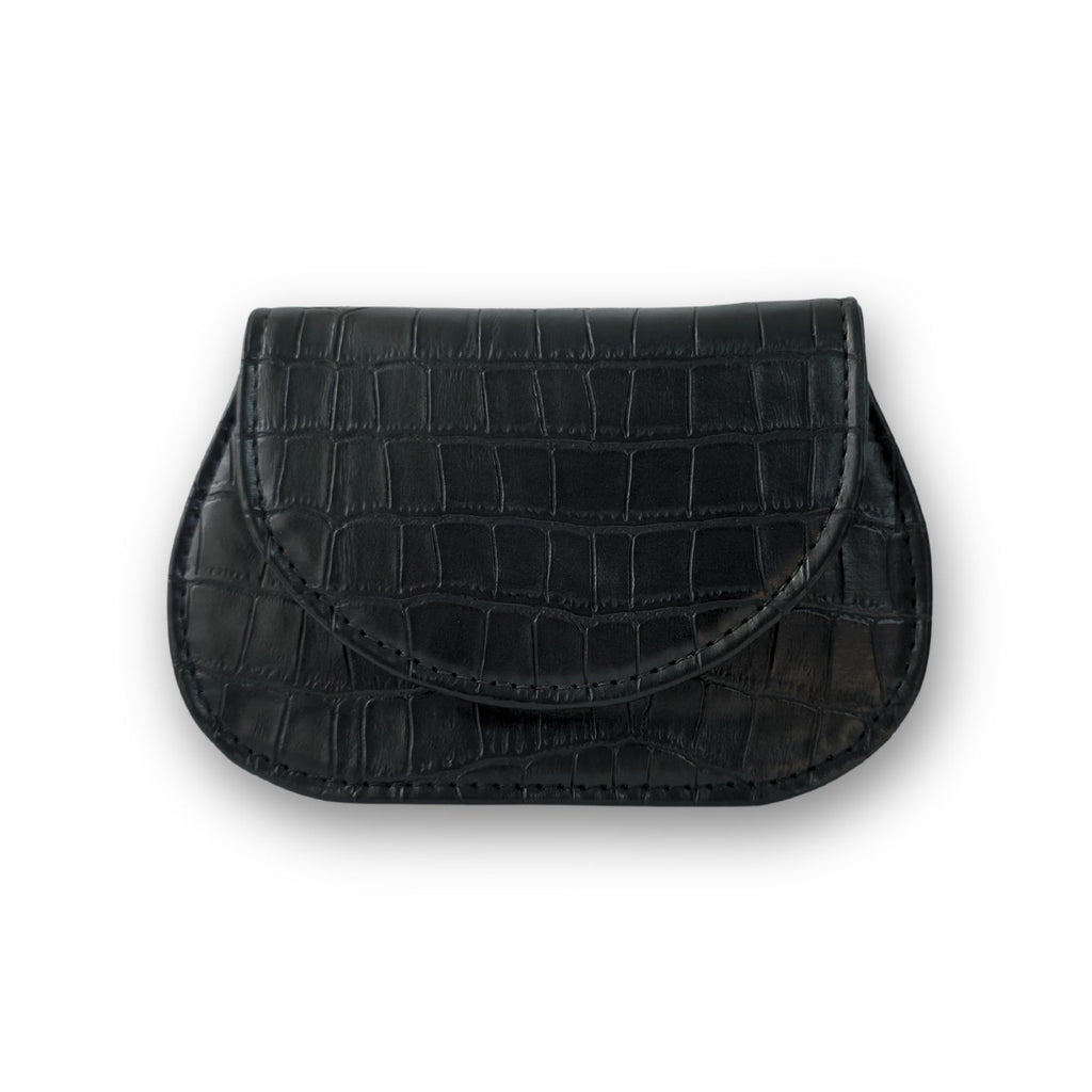 Mini Curvy Flap Wallet – Croco Black