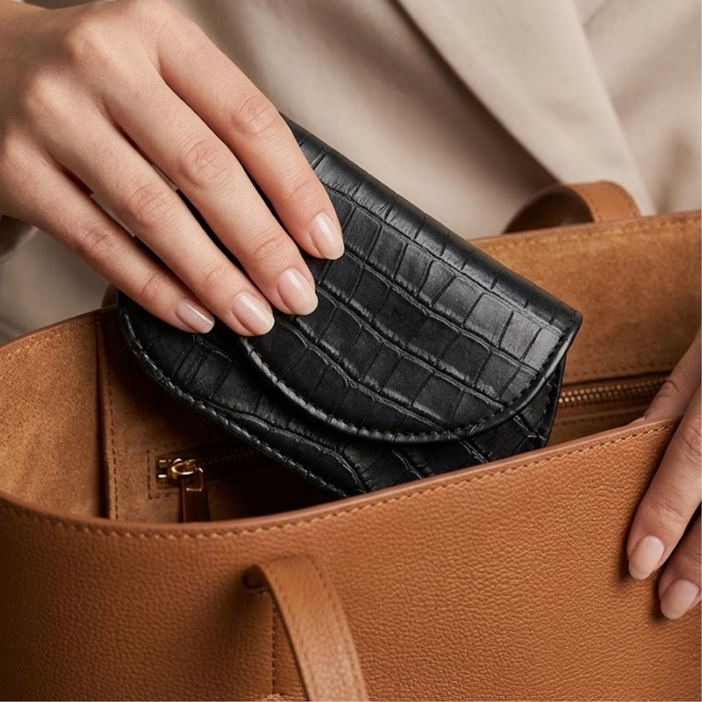 Mini Curvy Flap Wallet – Croco Black