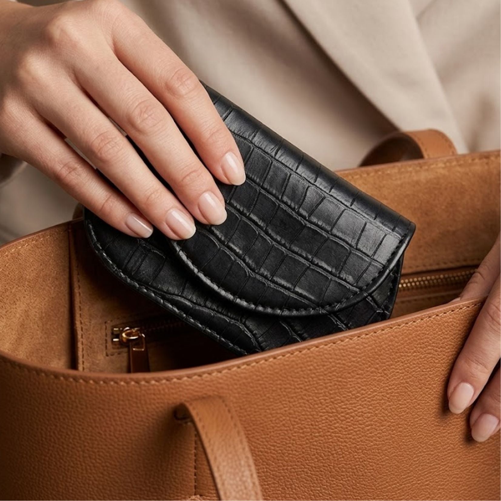 Mini Curvy Flap Wallet – Croco Black