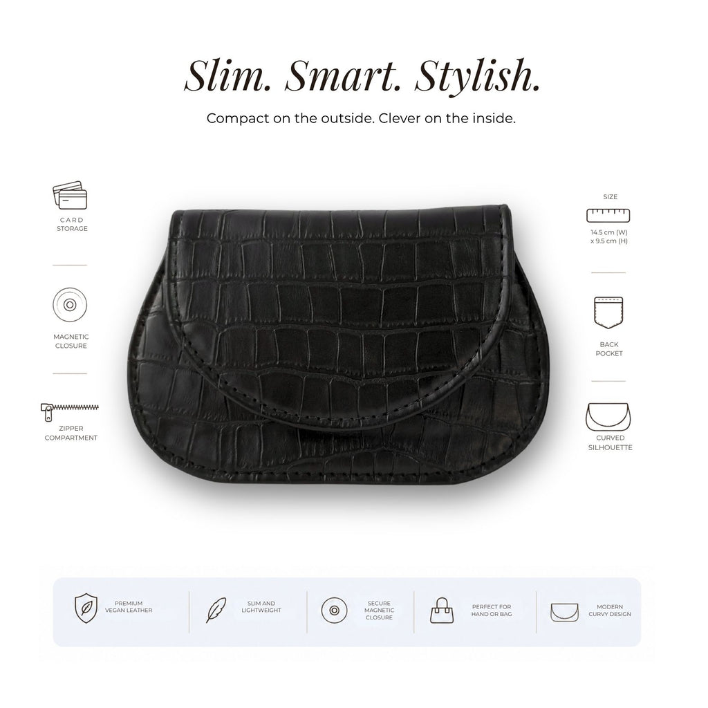Mini Curvy Flap Wallet – Croco Black