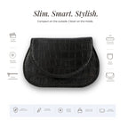 Mini Curvy Flap Wallet – Croco Black