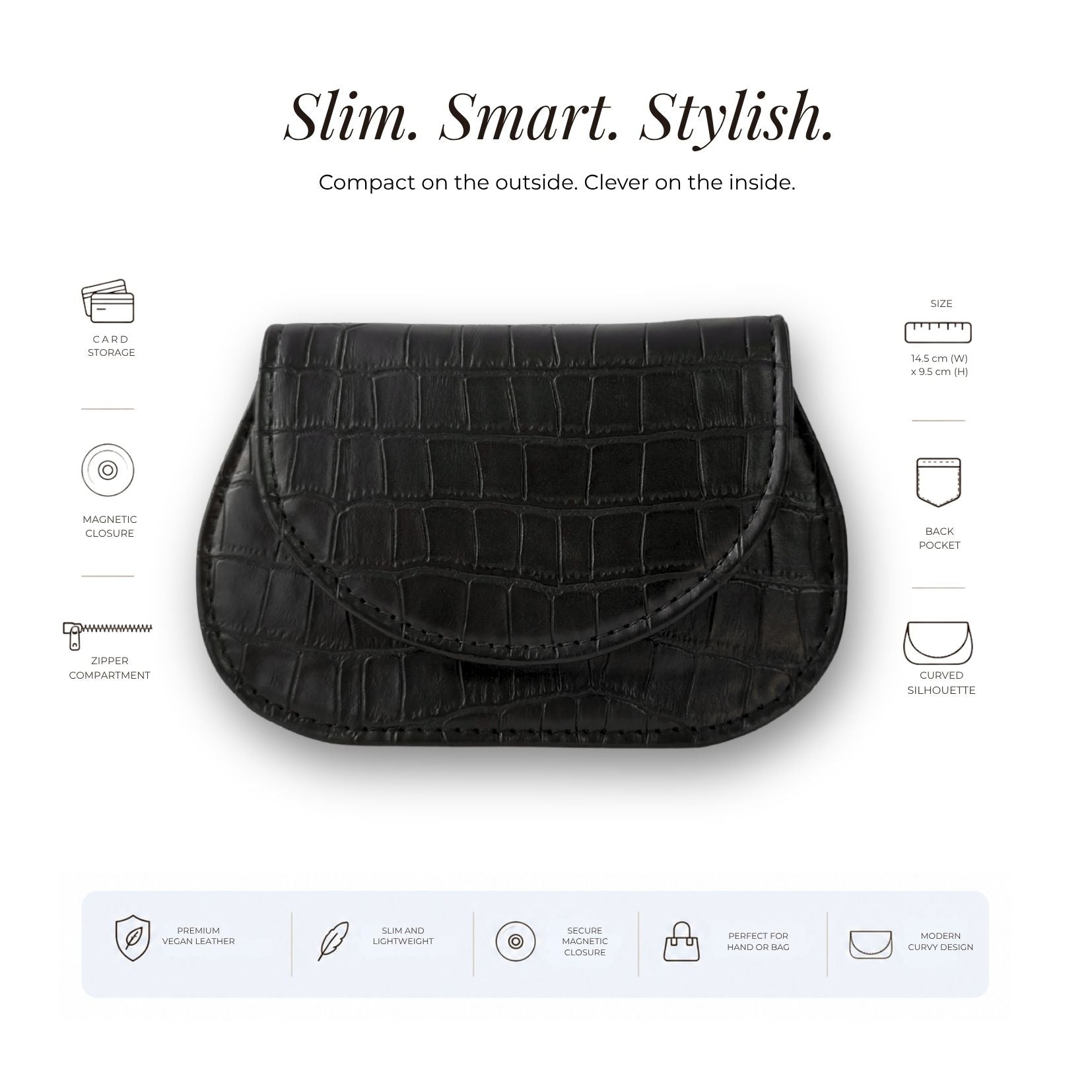 Mini Curvy Flap Wallet – Croco Black