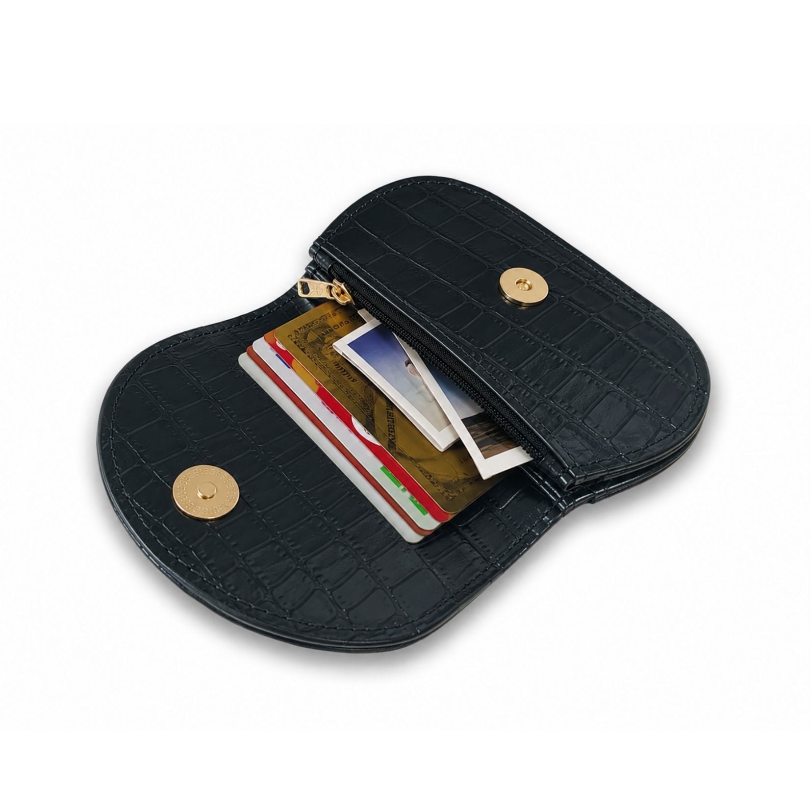 Mini Curvy Flap Wallet – Croco Black