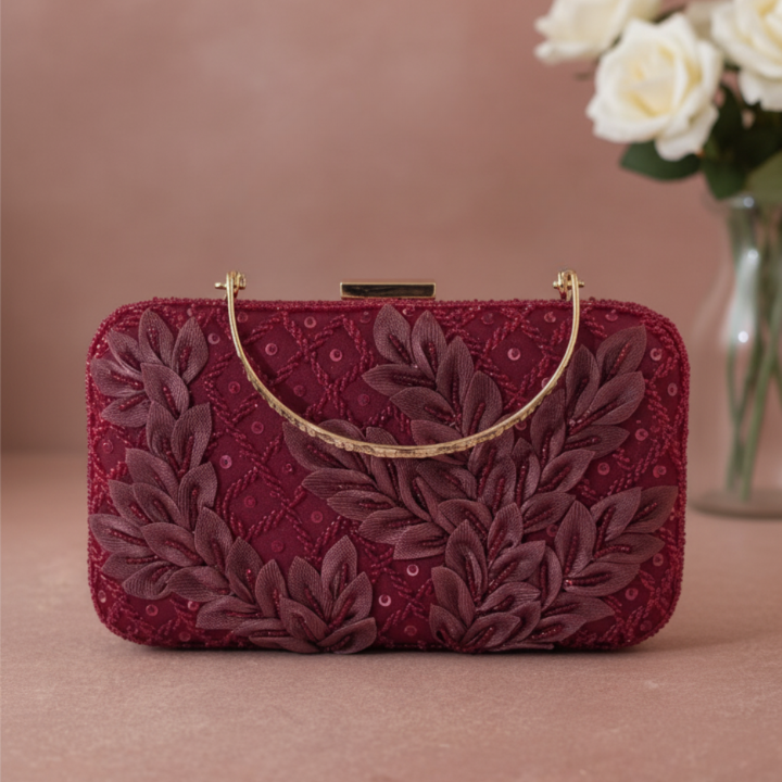Red_Embroidered_Clutch_Bag_Wedding_Party_Wear_with_handle - Vivistry