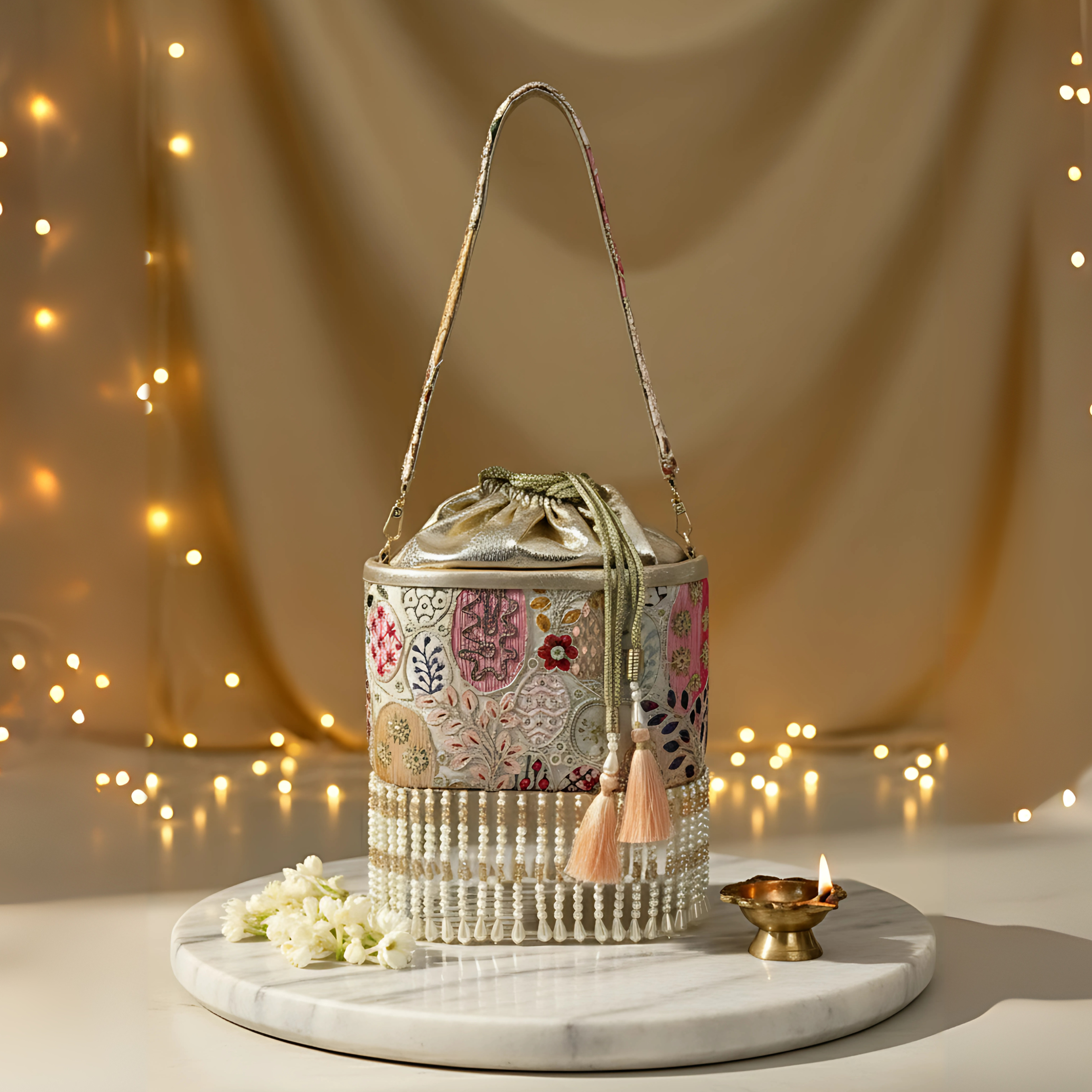 Riwaaz Bucket Potli - Blush Rose