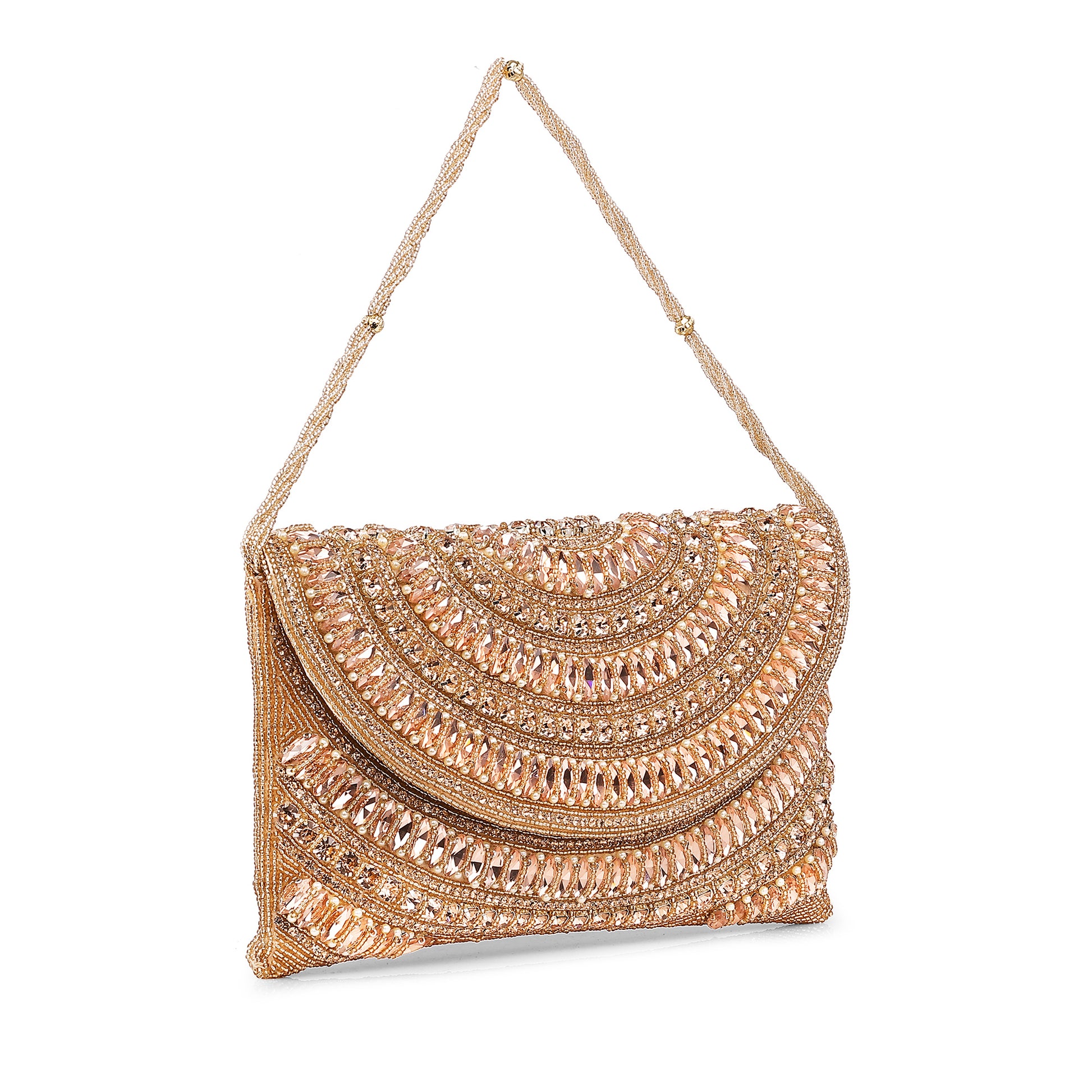 Rose Gleam Crystal Beaded Clutch Bag