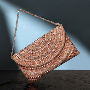 Rose Gleam Crystal Beaded Clutch Bag