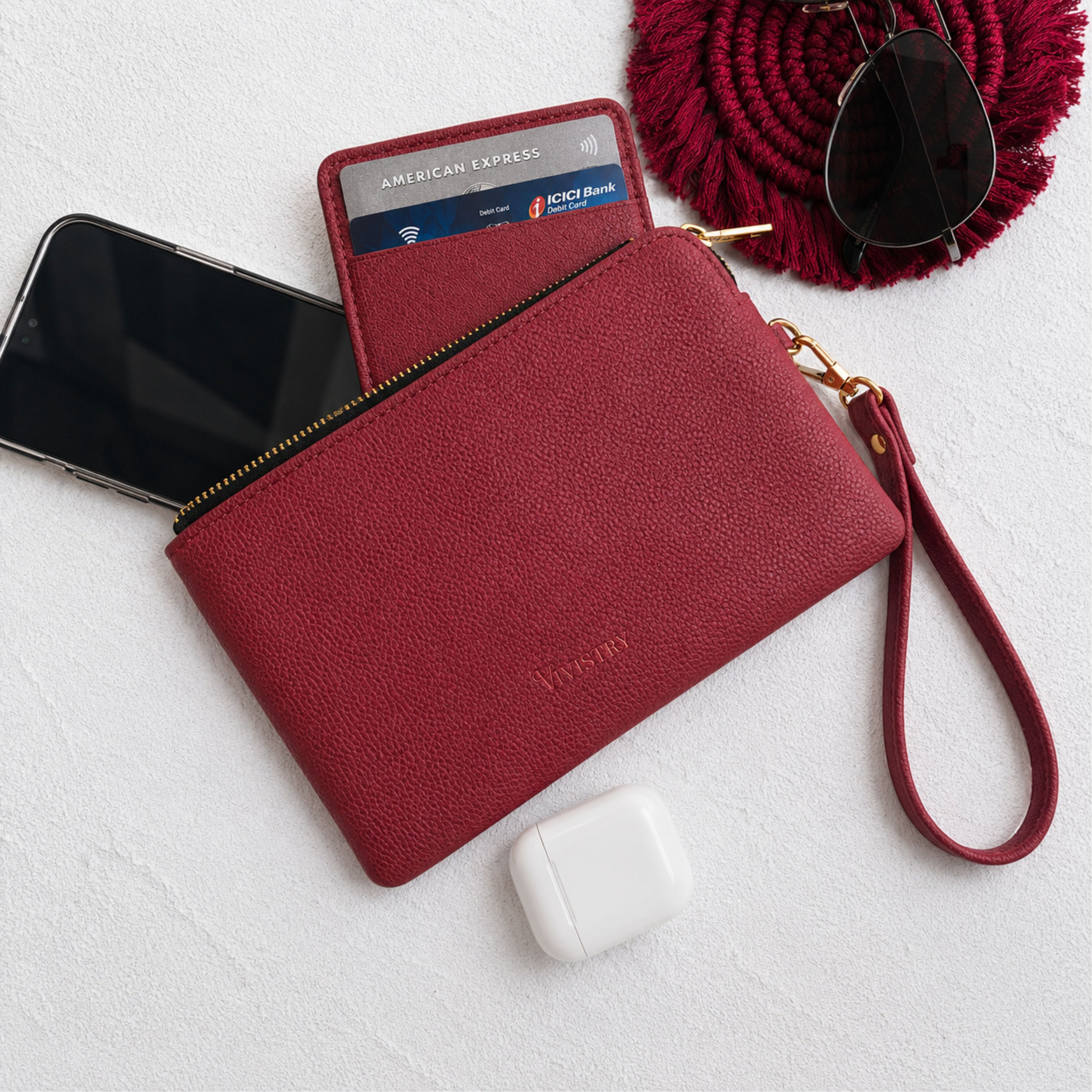 Rover Phone Wallet with Wrist Loop – Wine Berry
