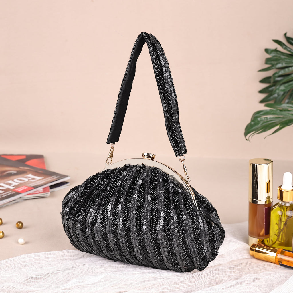 Sequin Bloom Clutch - Black Mystique