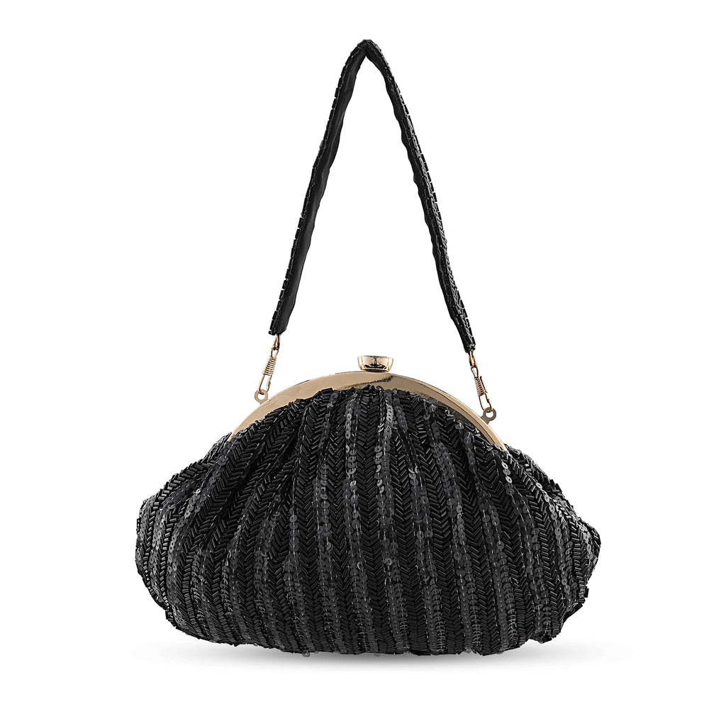 Sequin Bloom Clutch - Black Mystique