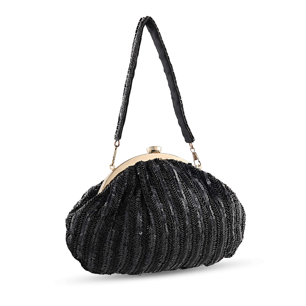 Sequin Bloom Clutch - Black Mystique