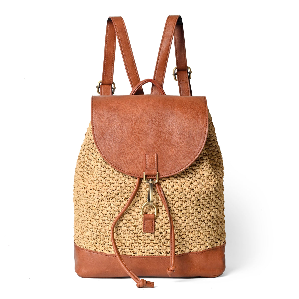 Raffia Snap & Canvas Minimalist Backpack Handmade Raffia Backpack, Straw Backpack With Leather Strap  main image 4