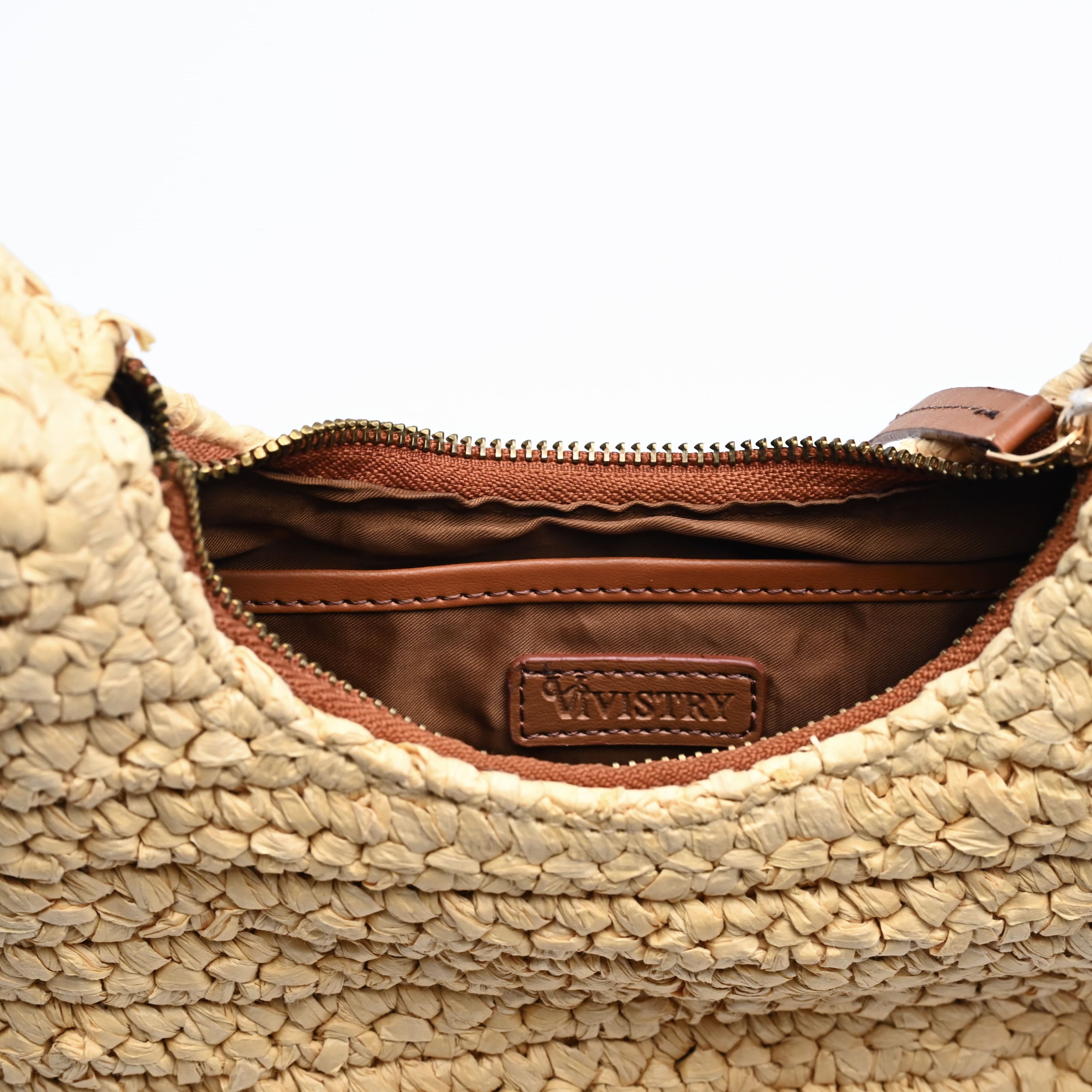 Women Handcrafted Raffia Sling Bag with Vegan Leather Accents - Urban Weave Beige