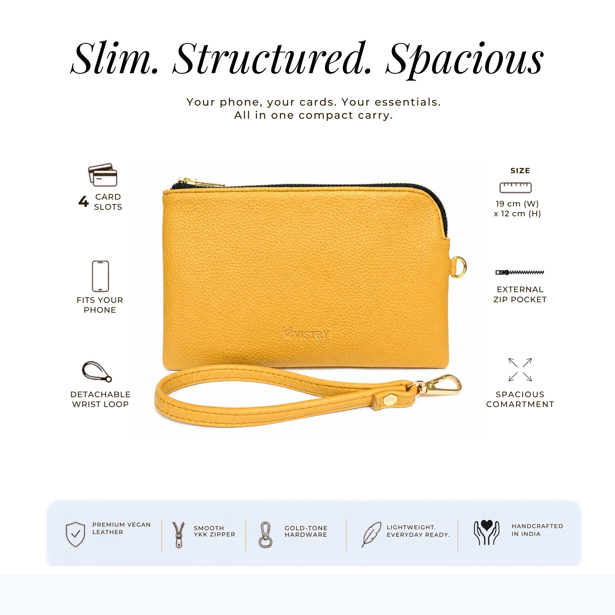 Rover Phone Wallet with Wrist Loop – Mustard Gold