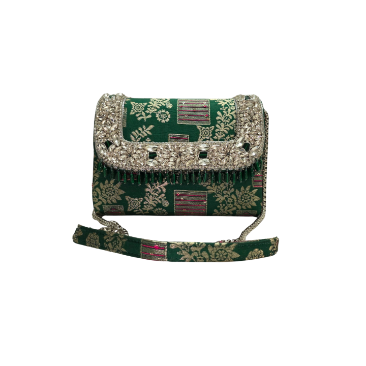 Crystal beaded clutch bag-green - Vivistry