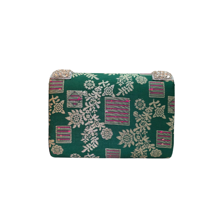 Crystal beaded clutch bag-green - Vivistry